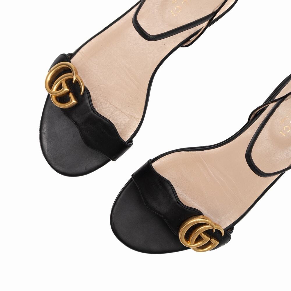 Gucci Black Leather GG Marmont Ankle Strap Flat Sandals Size 35 US 5 - Picture 8 of 16